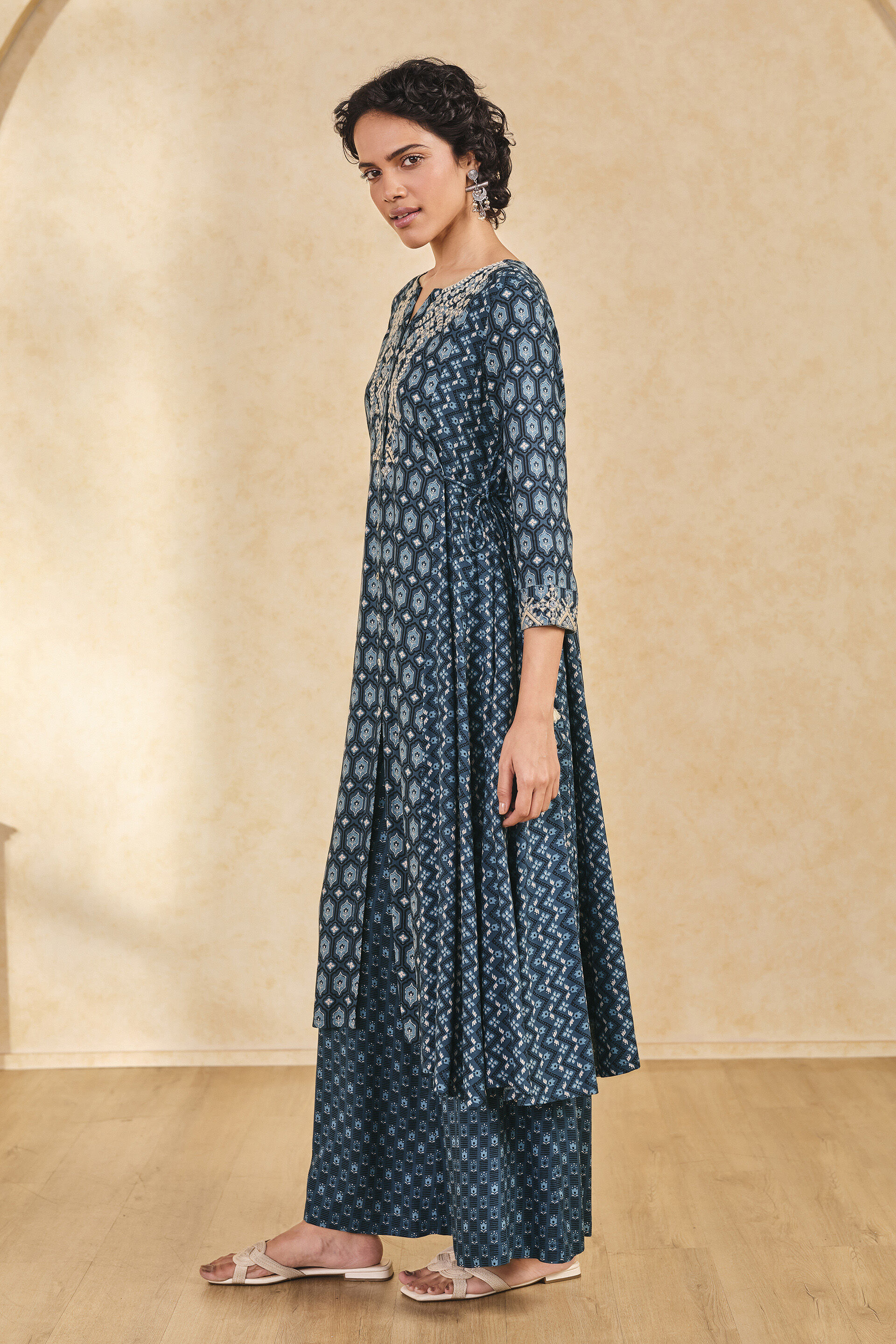 India-Inspired Printed Viscose Kurta, Indigo, image 2